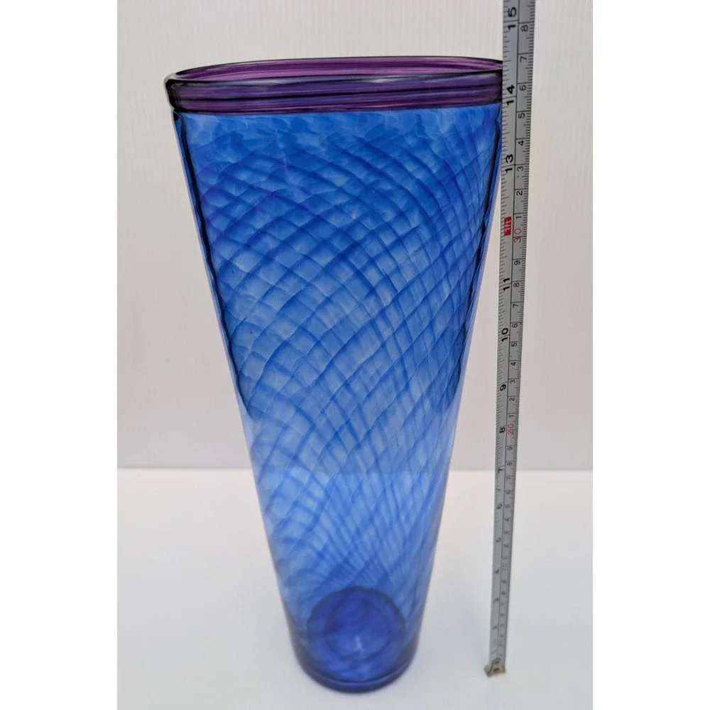 Curtiss Brock Studio CB Glass Blue Purple Spiral Swirl Optic Vase 14.25